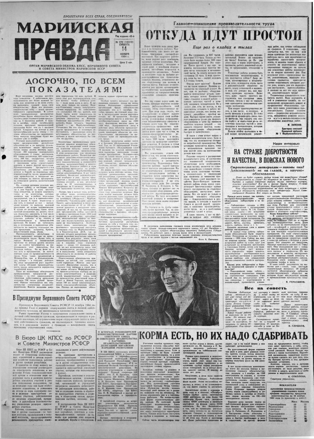 Газета «Марийская правда» от 14.11.1964