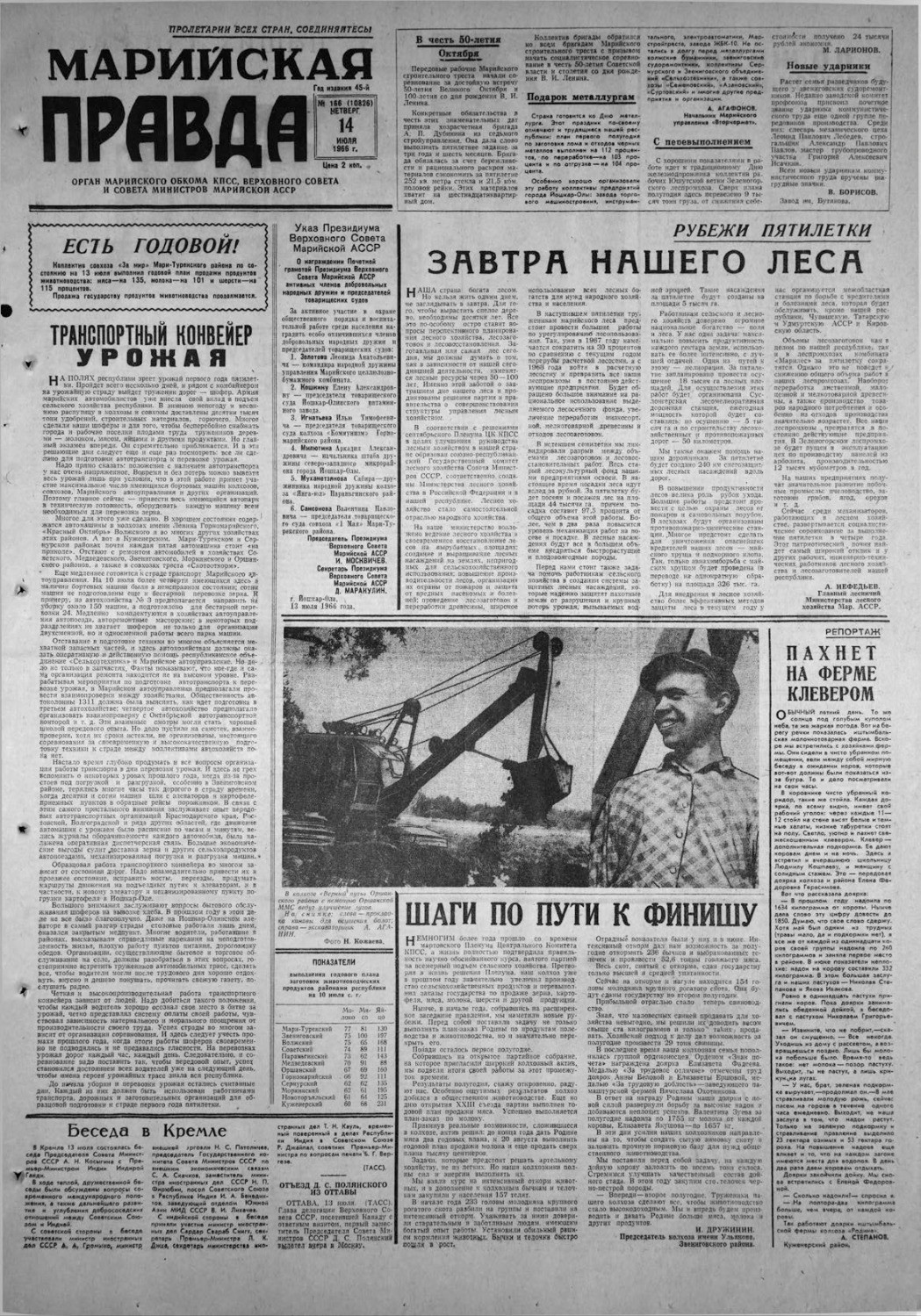 Газета «Марийская правда» от 14.07.1966