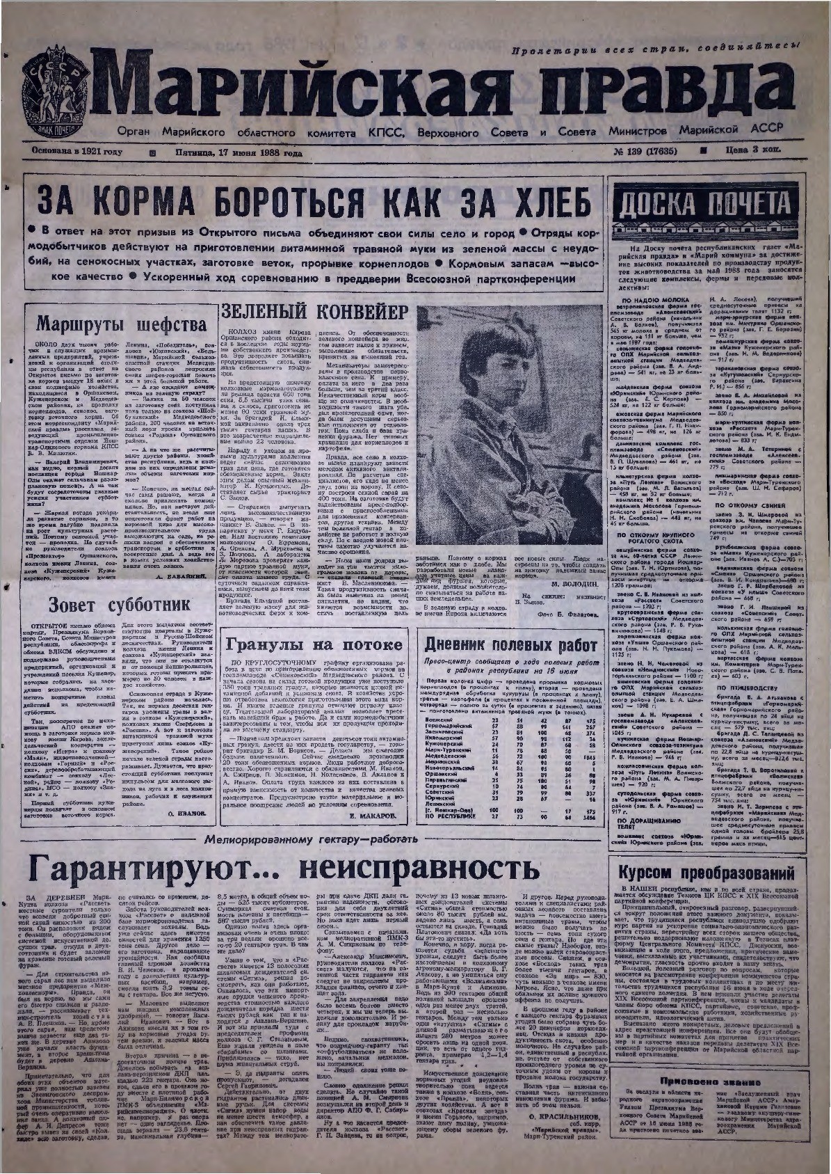 Газета «Марийская правда» от 17.06.1988