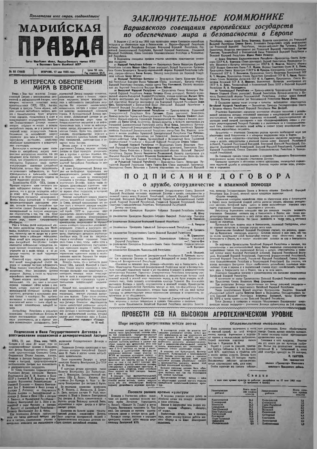 Газета «Марийская правда» от 17.05.1955