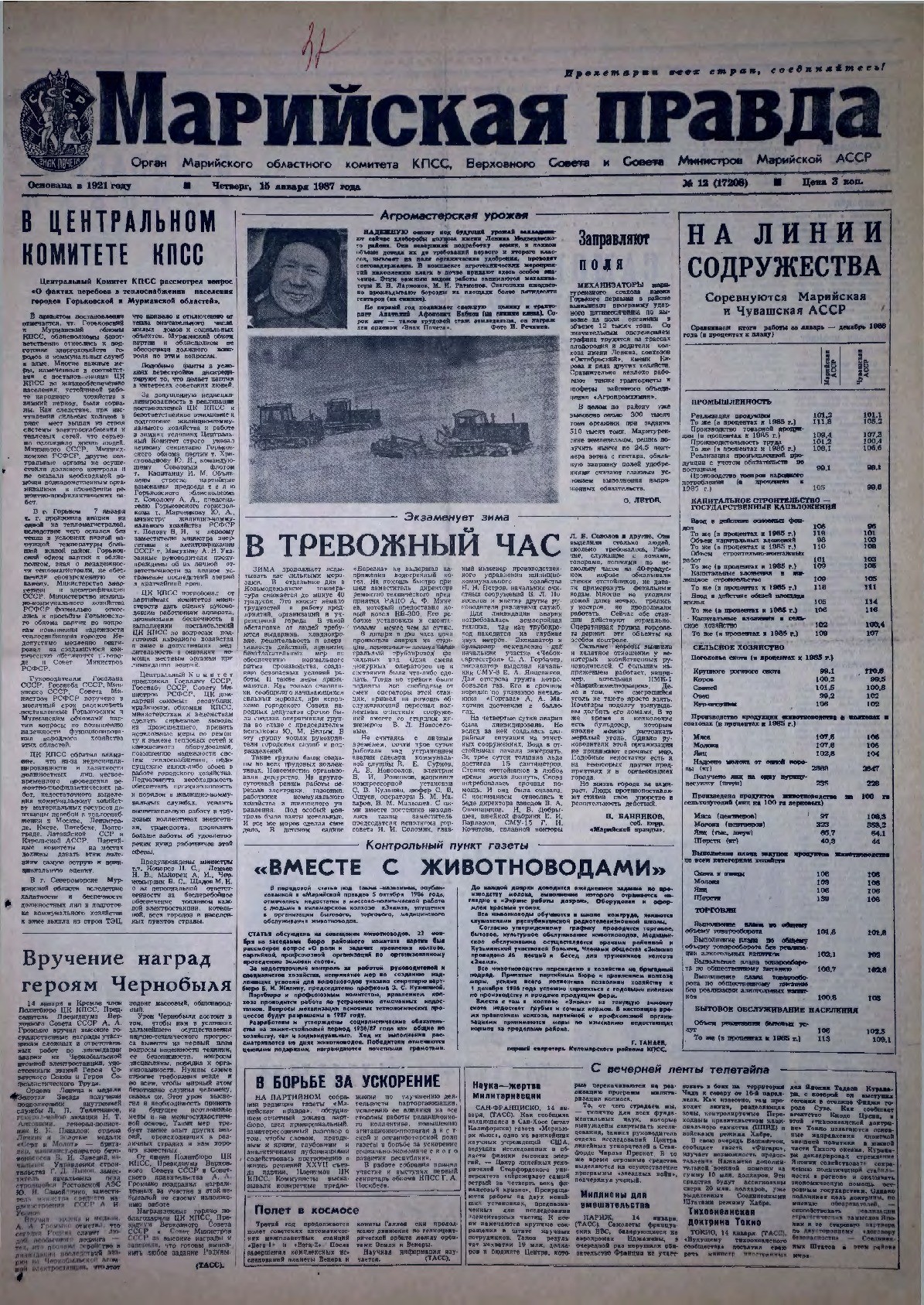 Газета «Марийская правда» от 15.01.1987