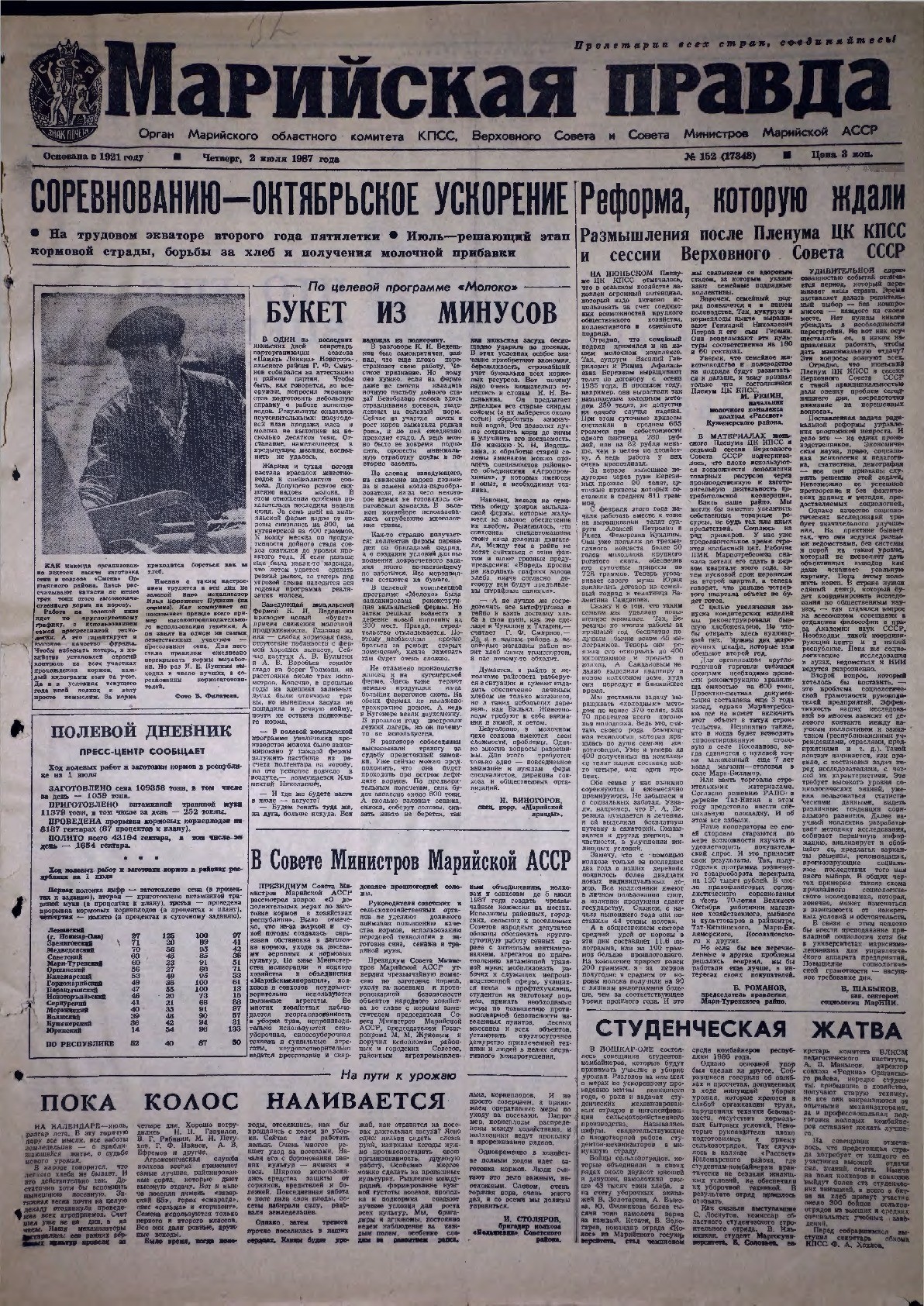 Газета «Марийская правда» от 02.07.1987
