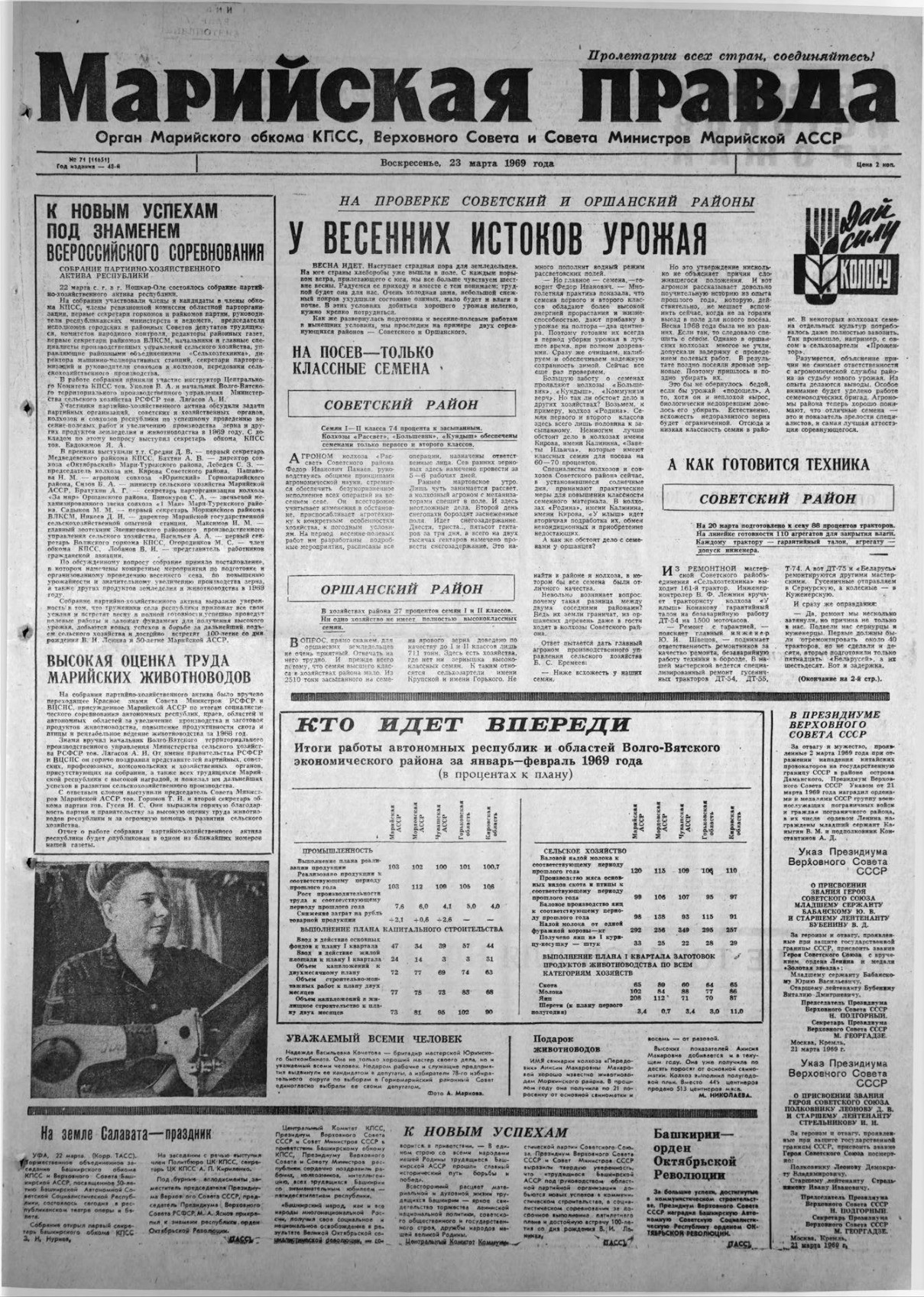 Газета «Марийская правда» от 23.03.1969