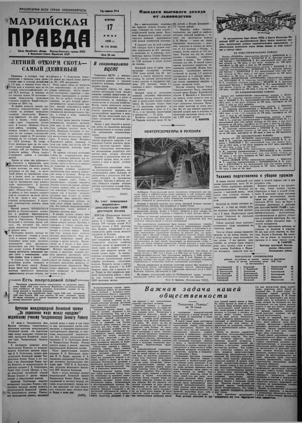 Газета «Марийская правда» от 17.06.1958