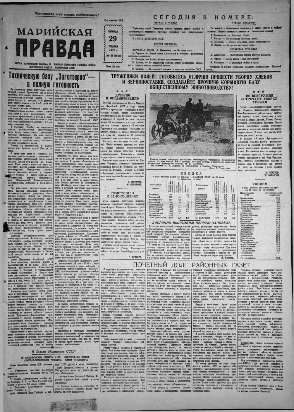 Газета «Марийская правда» от 29.06.1951