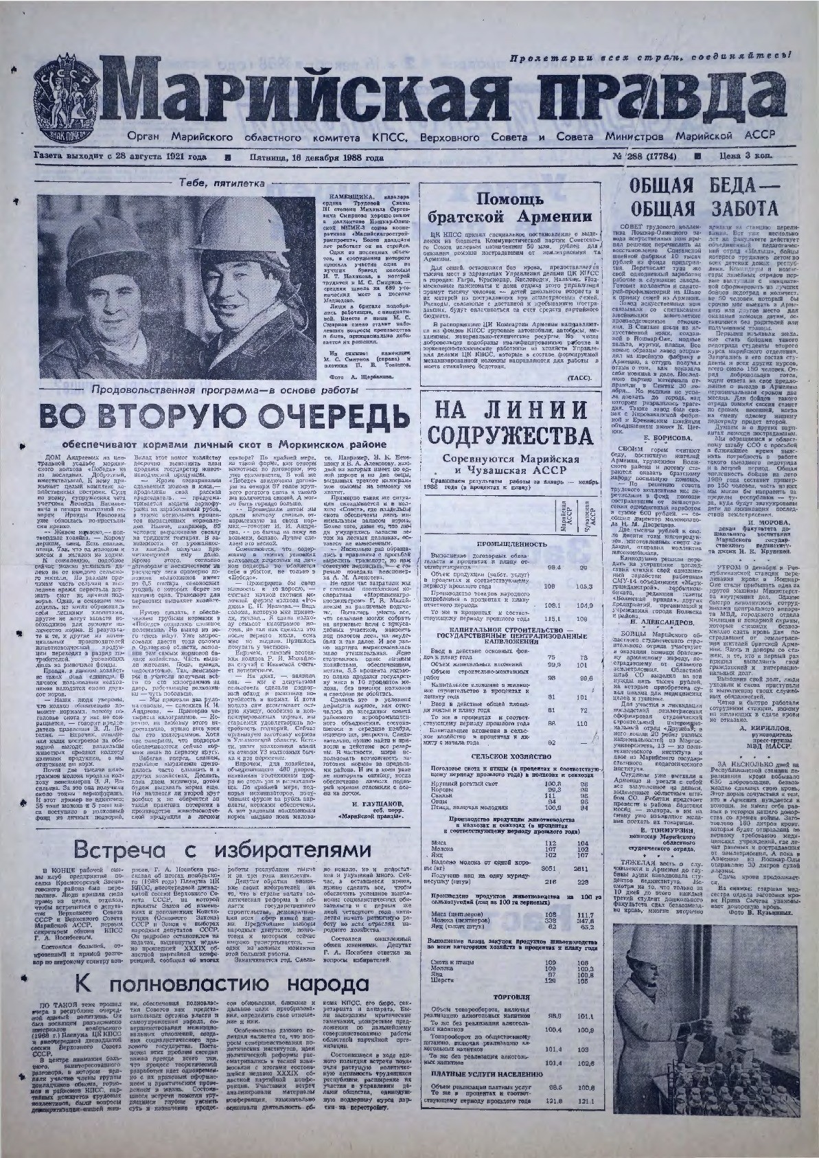Газета «Марийская правда» от 16.12.1988
