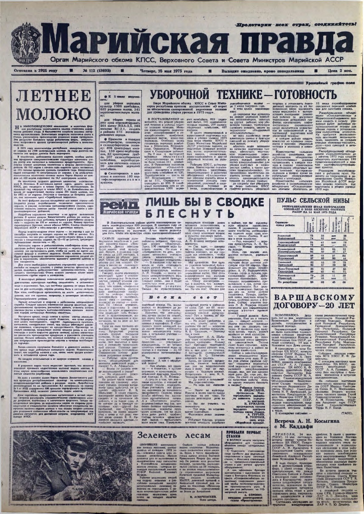 Газета «Марийская правда» от 15.05.1975