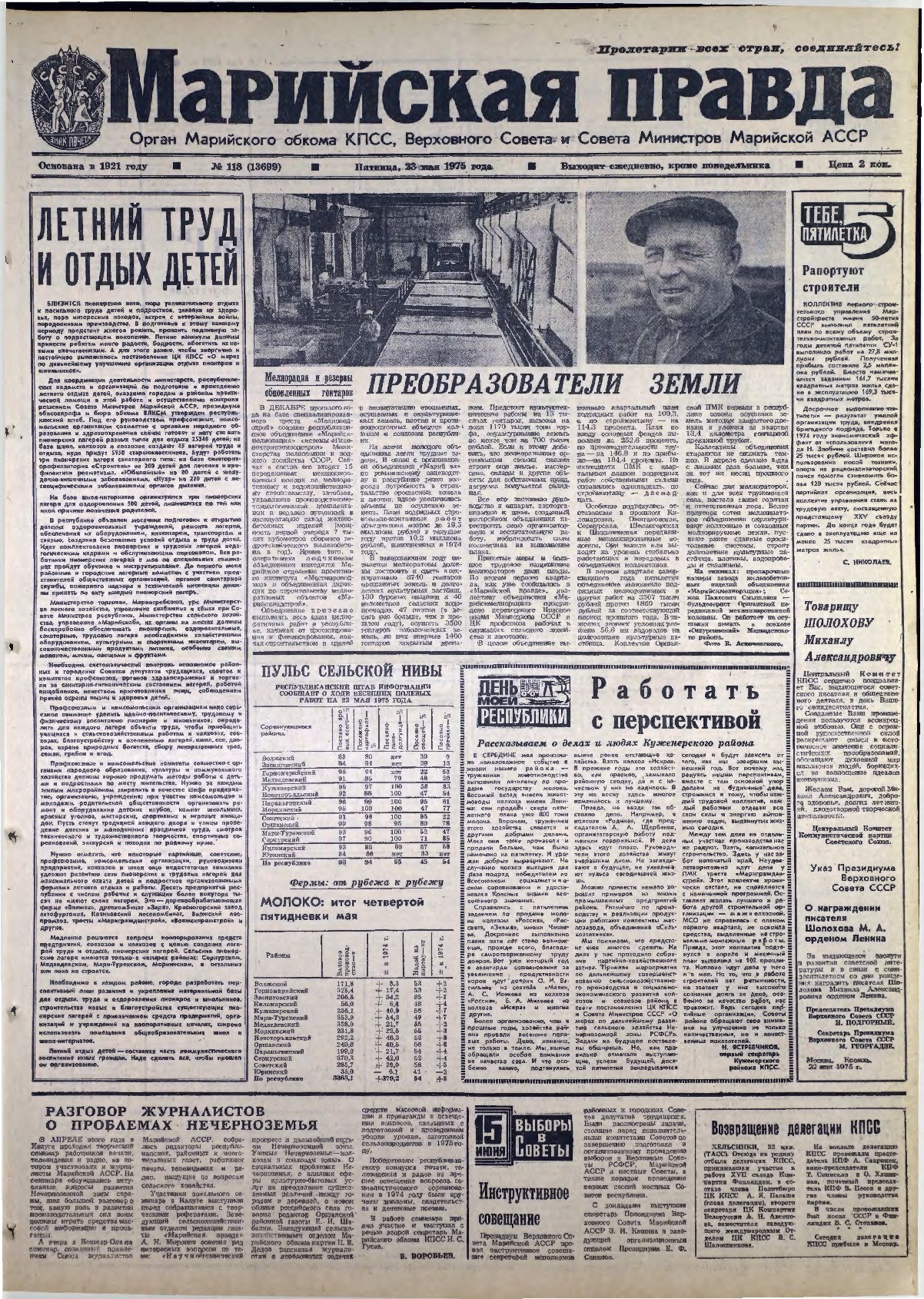 Газета «Марийская правда» от 23.05.1975