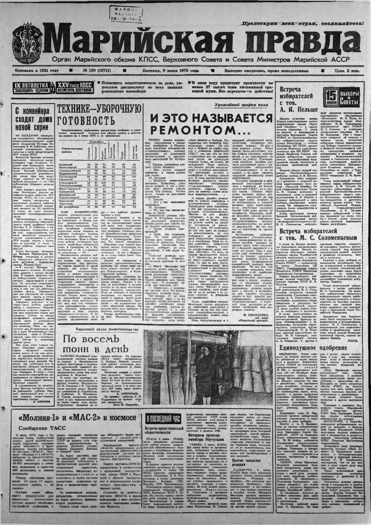 Газета «Марийская правда» от 06.06.1975
