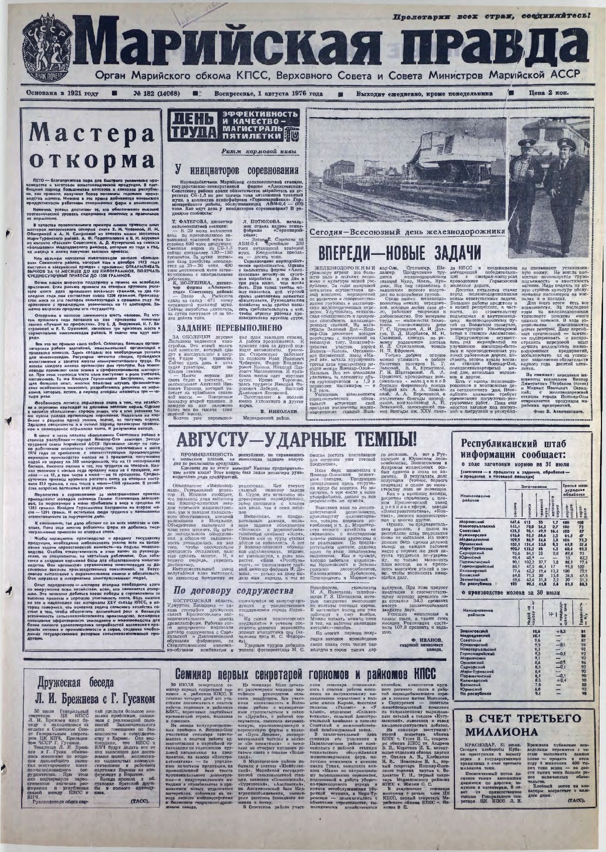 Газета «Марийская правда» от 01.08.1976