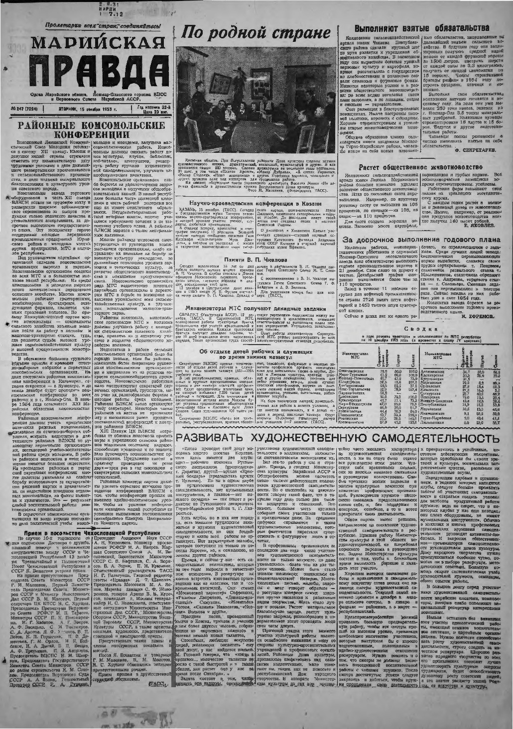Газета «Марийская правда» от 15.12.1953