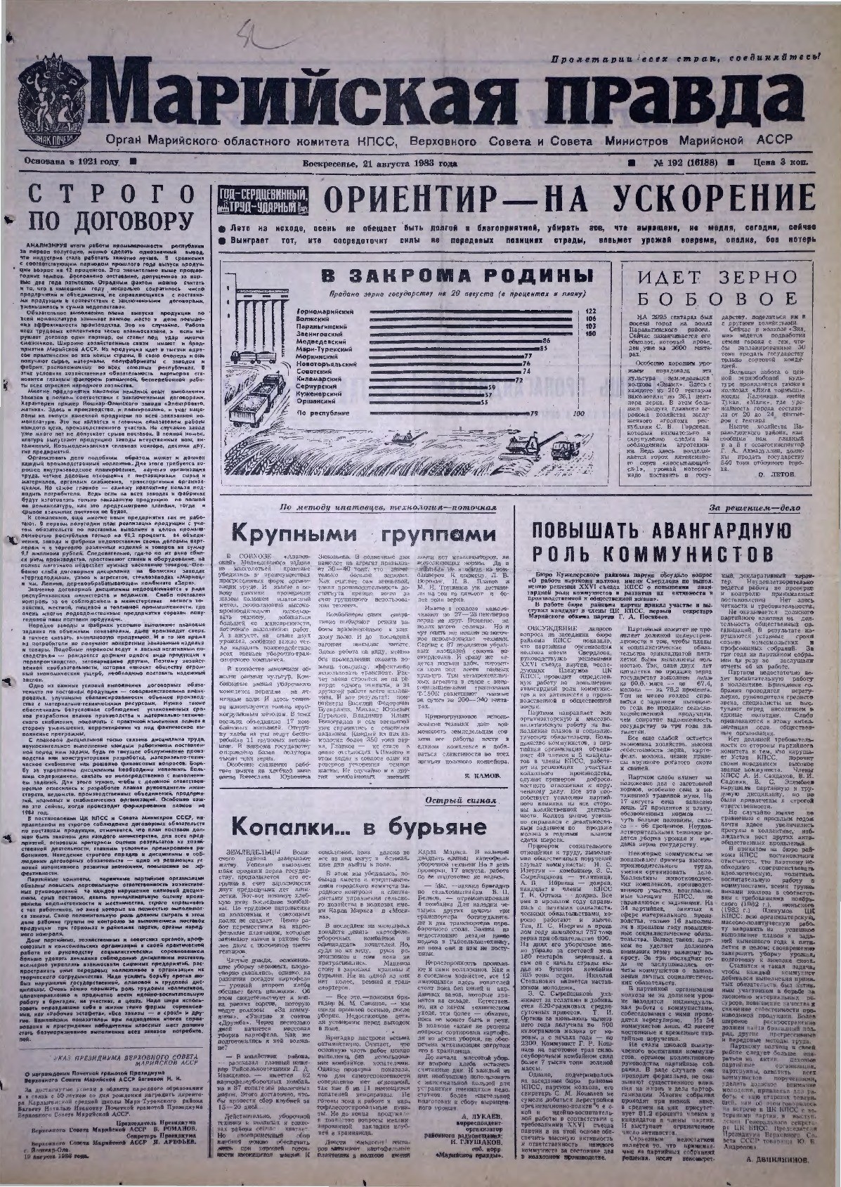 Газета «Марийская правда» от 21.08.1983