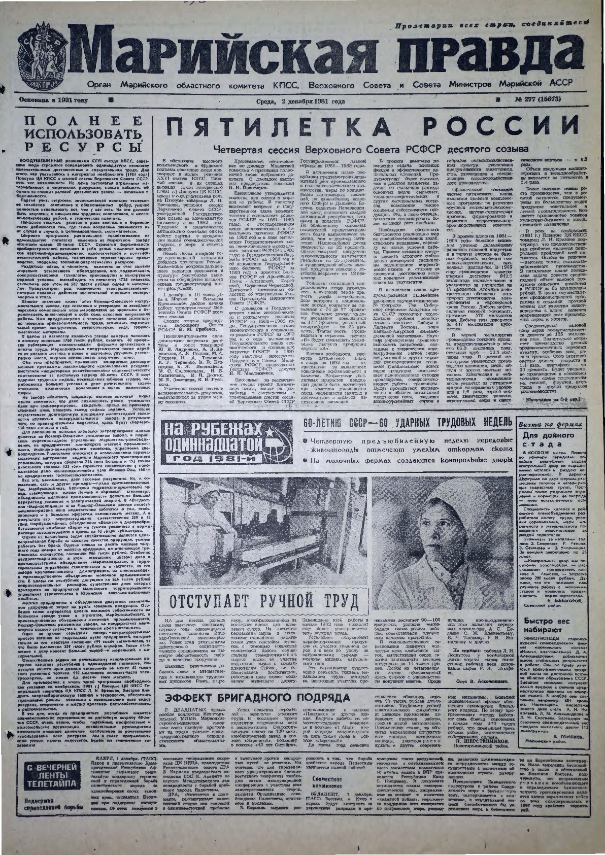 Газета «Марийская правда» от 02.12.1981