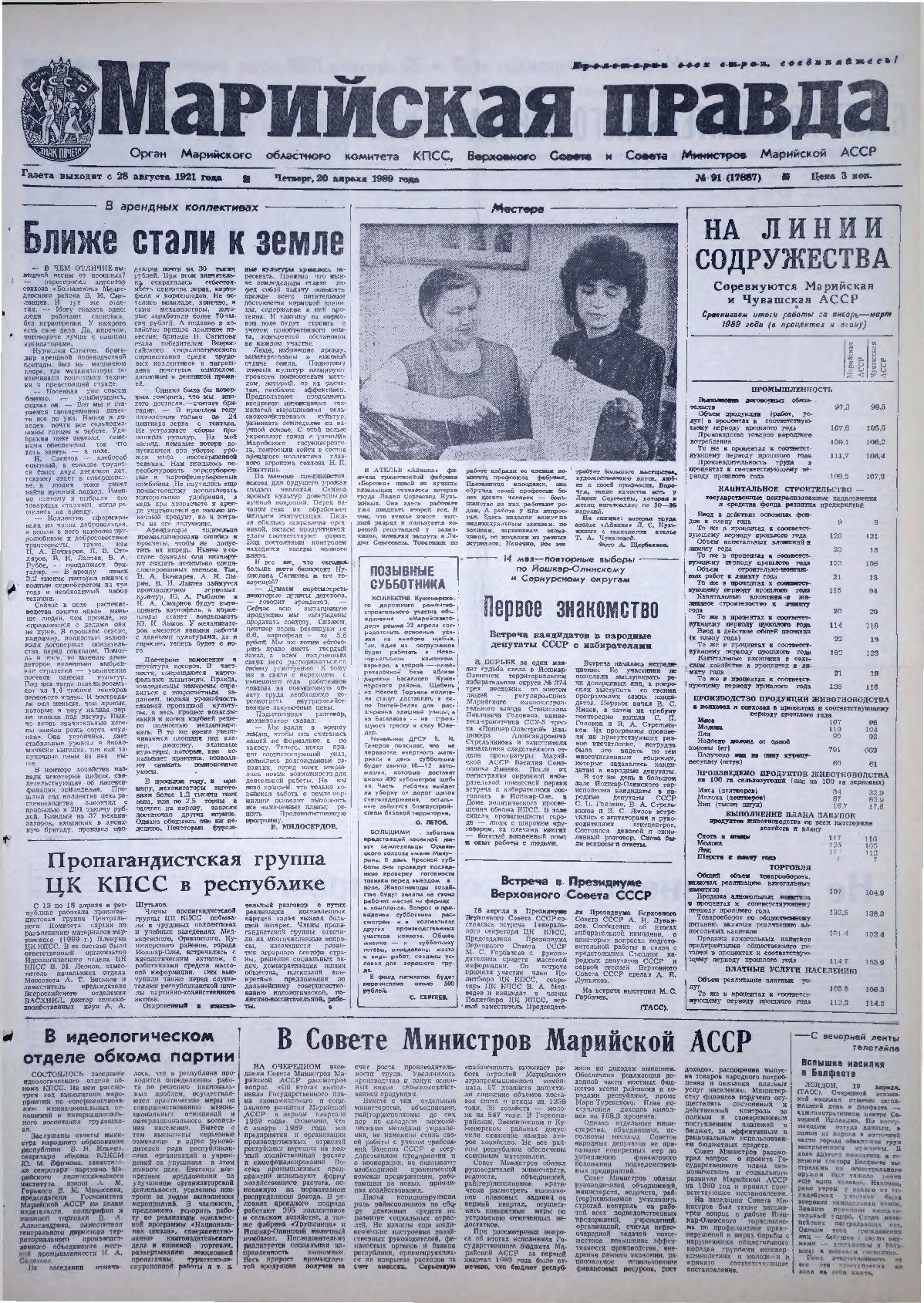 Газета «Марийская правда» от 20.04.1989