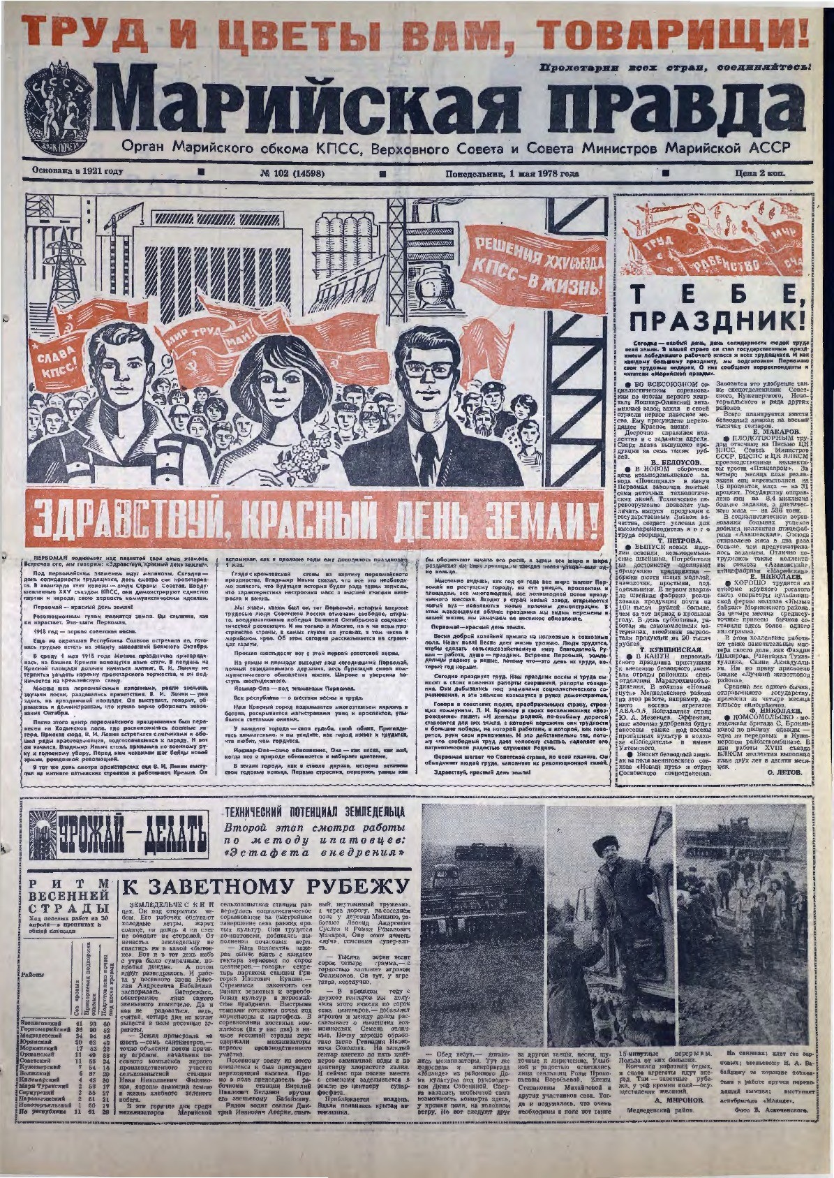 Газета «Марийская правда» от 01.05.1978