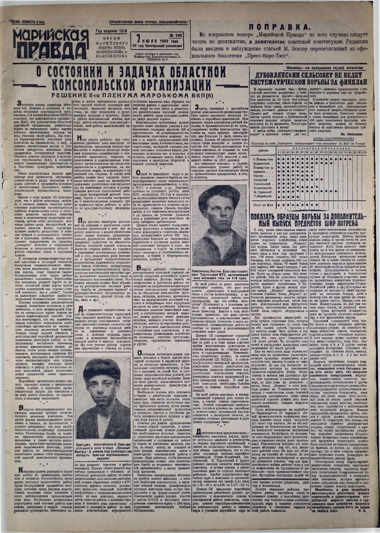 Газета «Марийская правда» от 07.07.1932