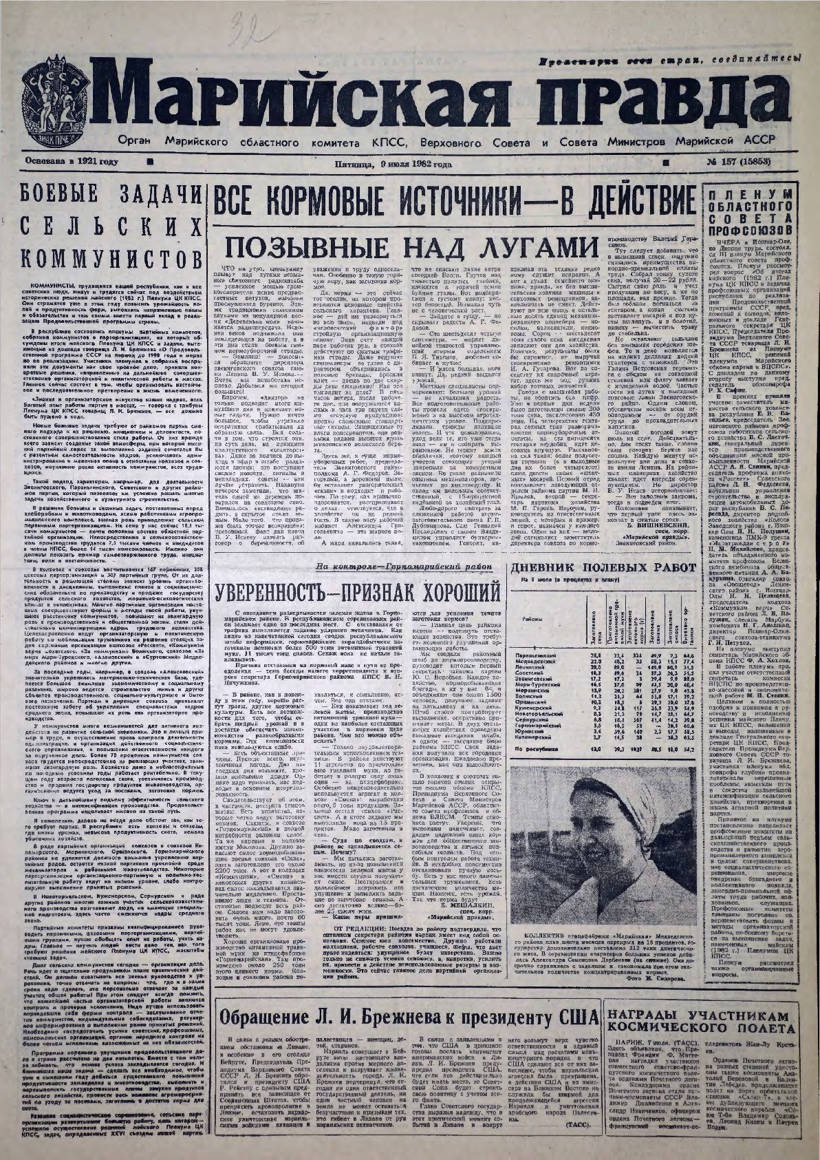 Газета «Марийская правда» от 09.07.1982
