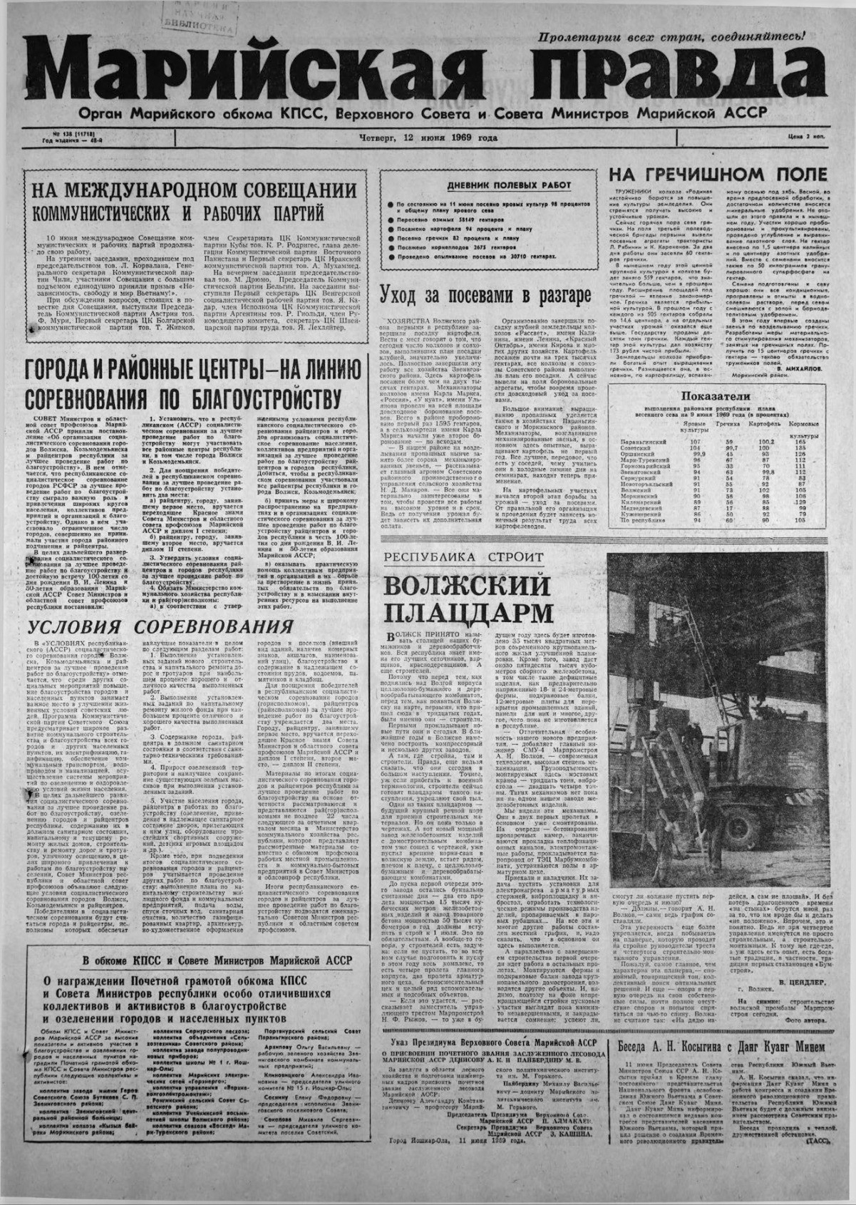 Газета «Марийская правда» от 12.06.1969
