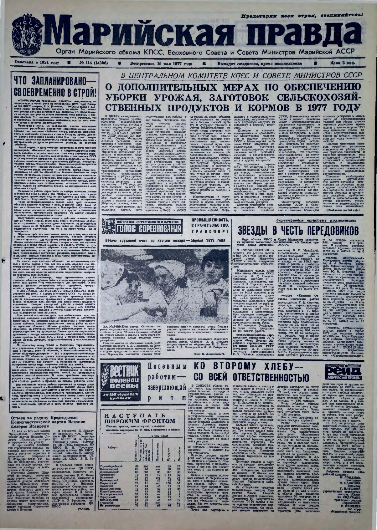 Газета «Марийская правда» от 15.05.1977