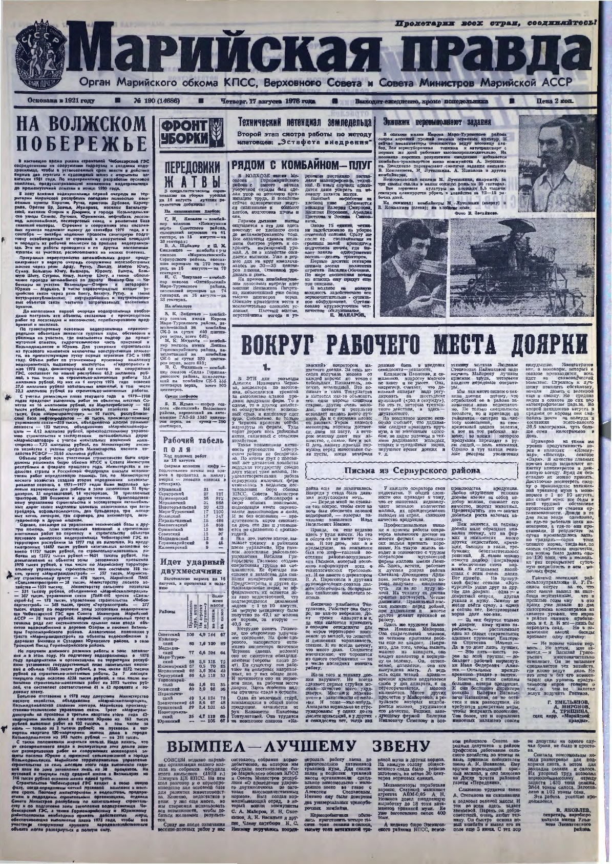 Газета «Марийская правда» от 17.08.1978