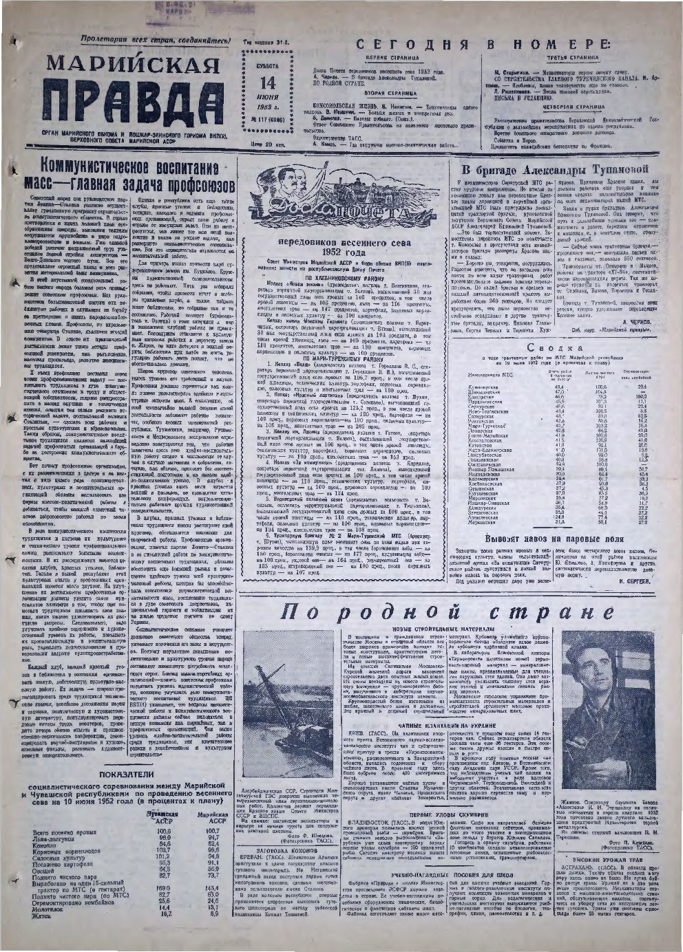 Газета «Марийская правда» от 14.06.1952