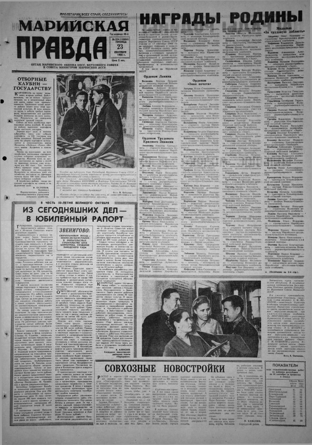 Газета «Марийская правда» от 23.09.1966