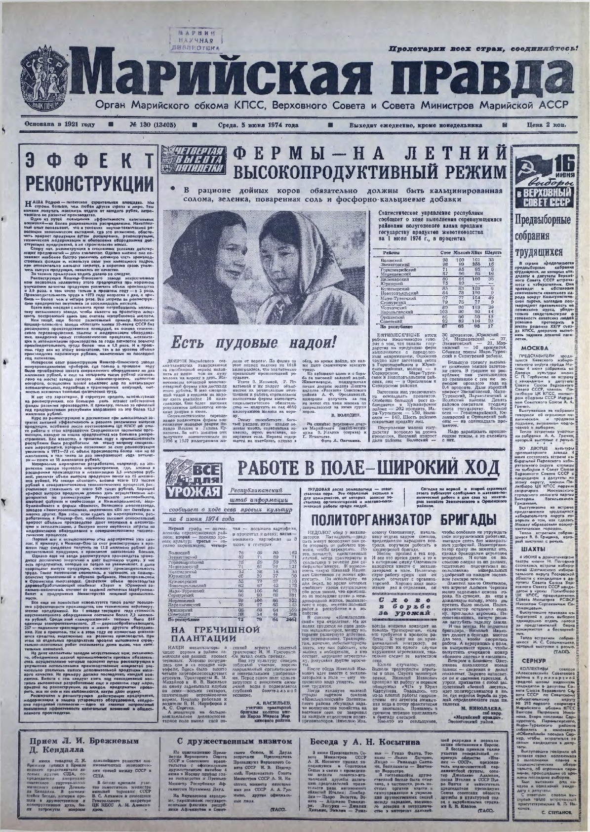 Газета «Марийская правда» от 05.06.1974