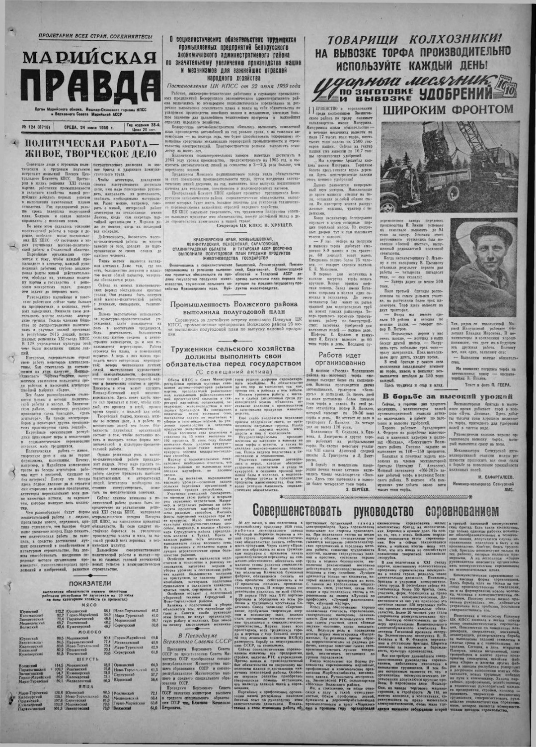 Газета «Марийская правда» от 24.06.1959