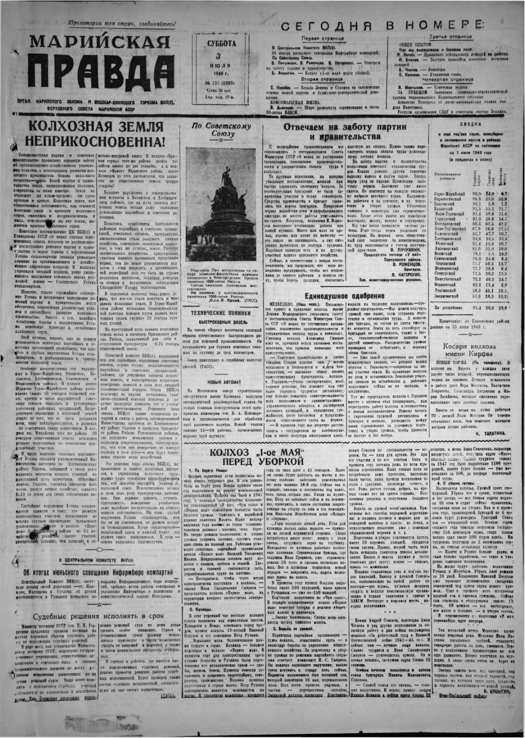 Газета «Марийская правда» от 03.07.1948