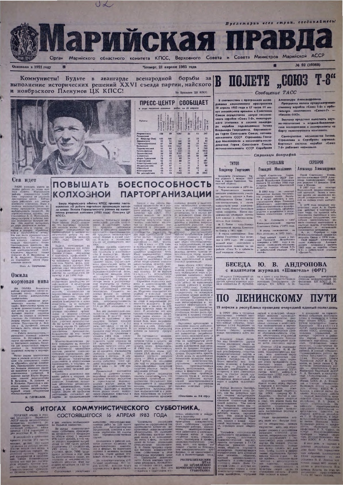 Газета «Марийская правда» от 21.04.1983