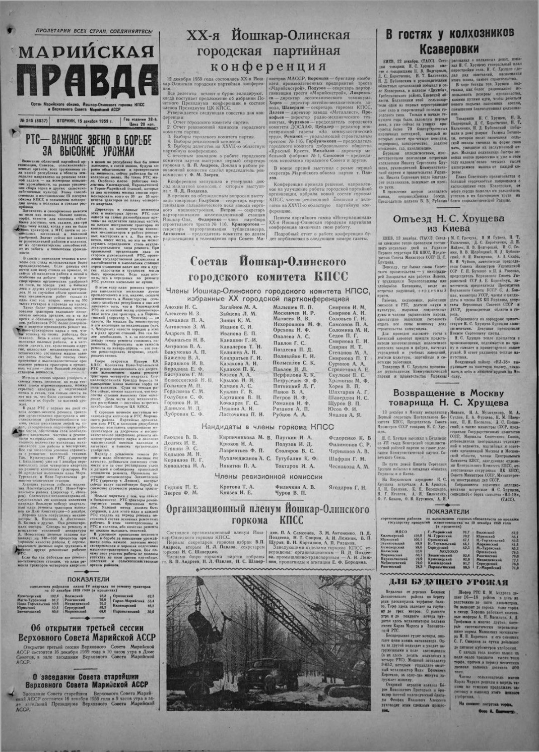 Газета «Марийская правда» от 15.12.1959