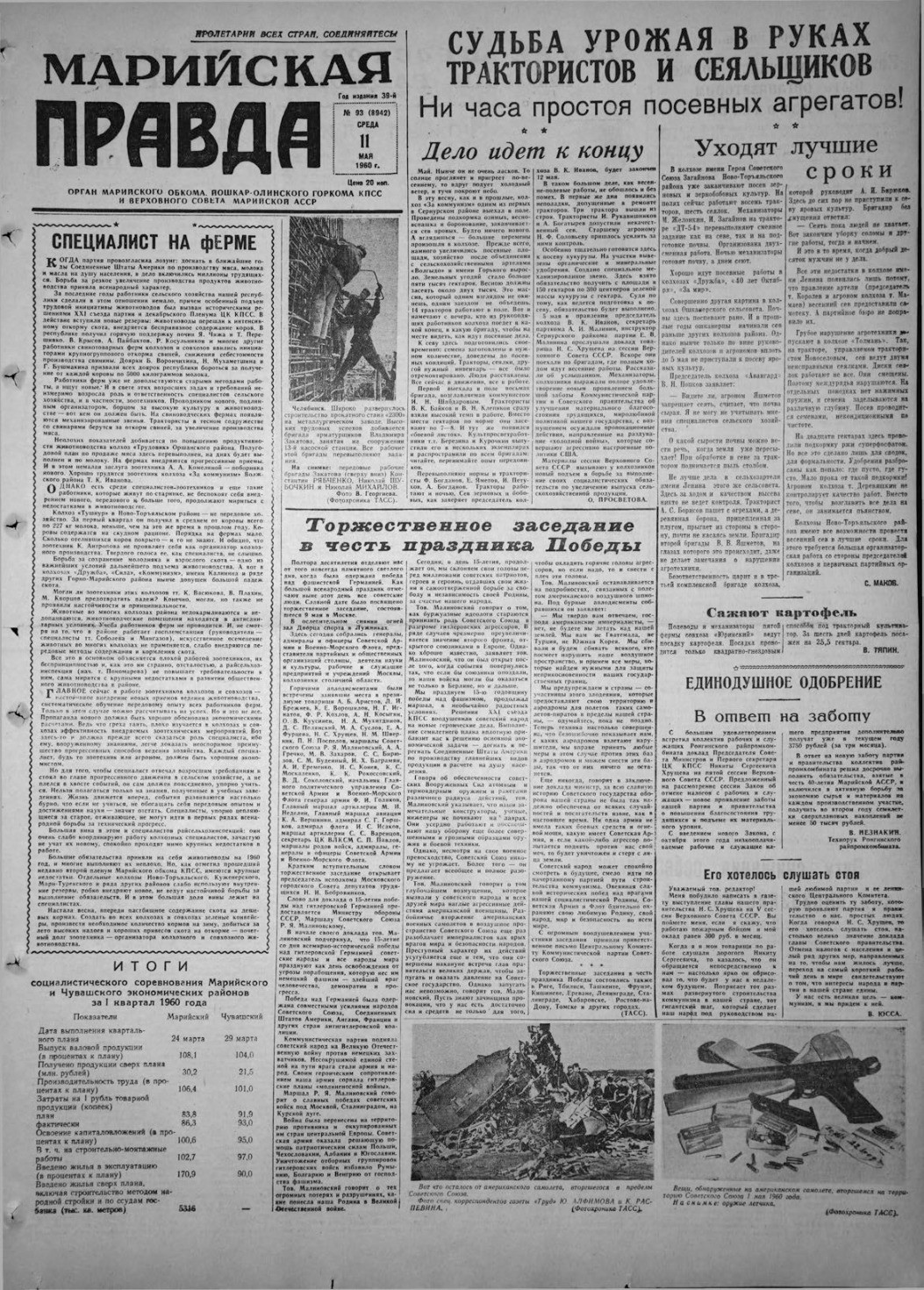Газета «Марийская правда» от 11.05.1960