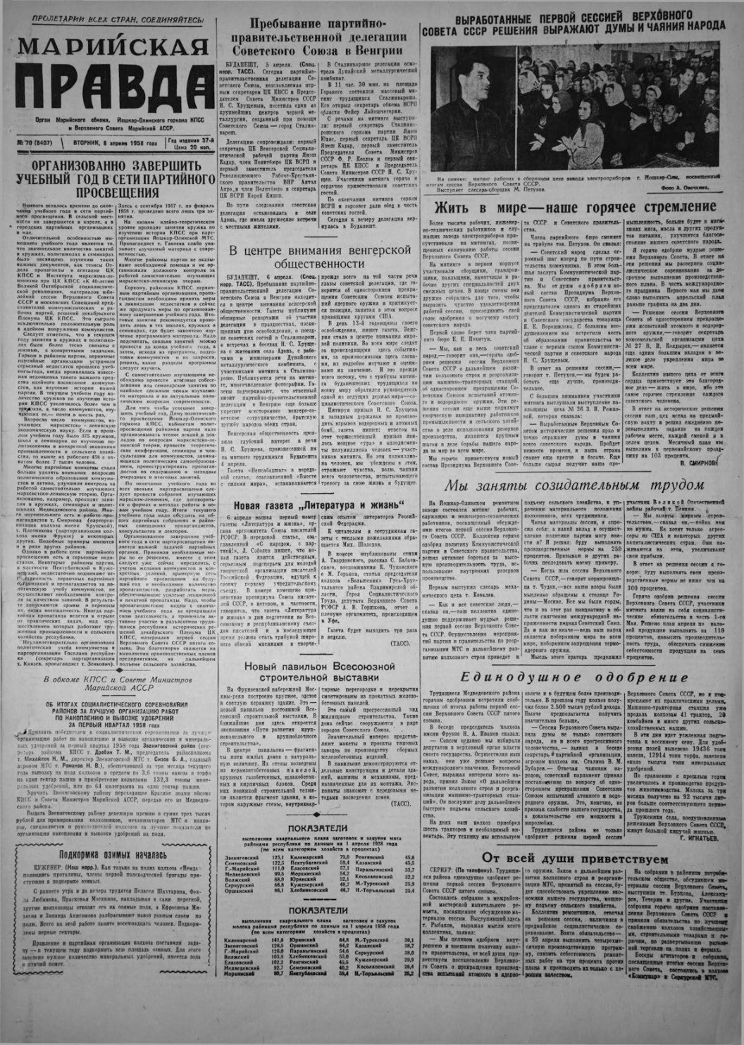 Газета «Марийская правда» от 08.04.1958