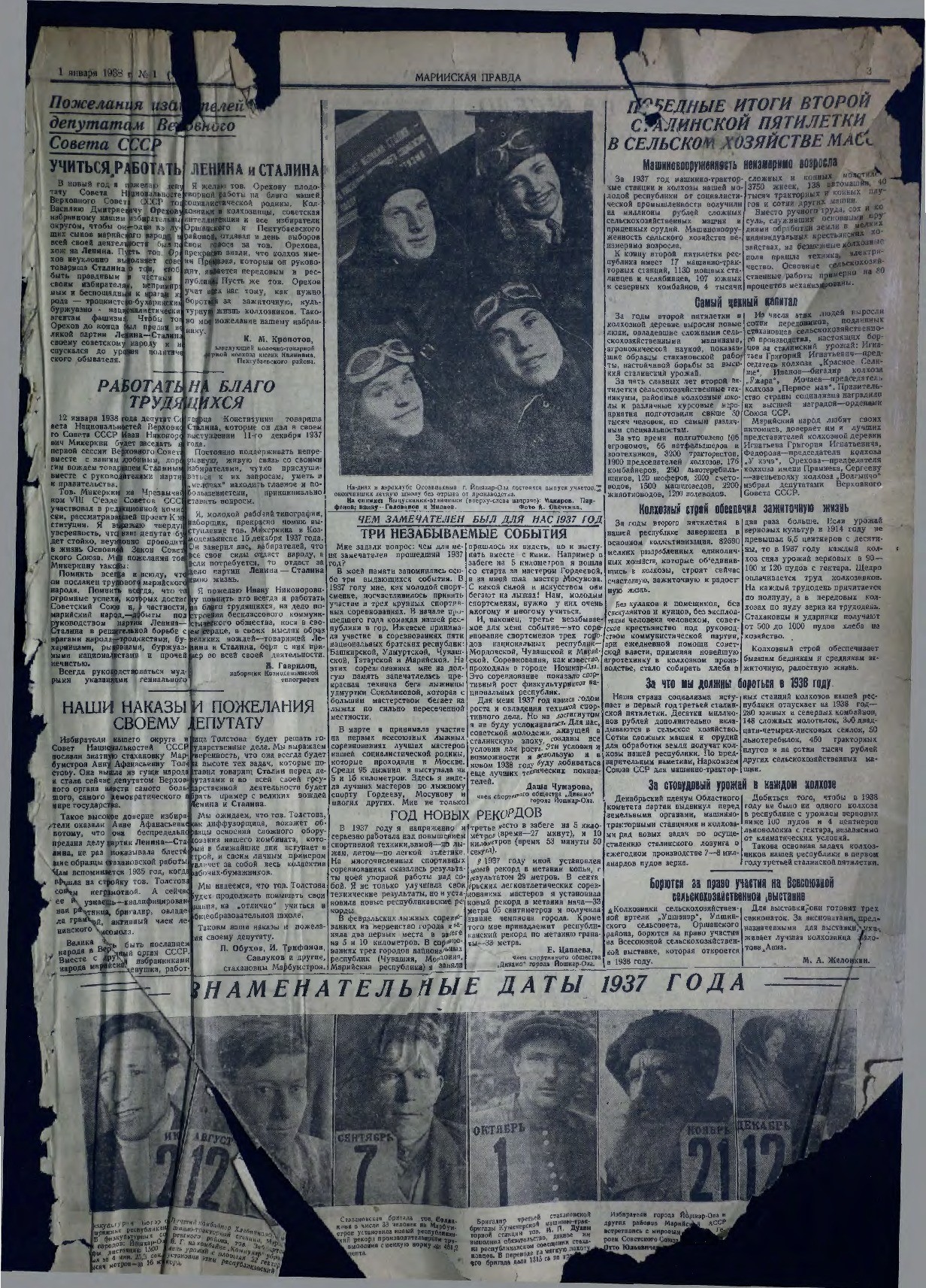 Газета «Марийская правда» от 01.01.1938