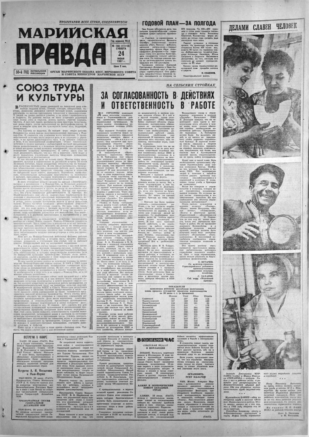 Газета «Марийская правда» от 24.06.1967