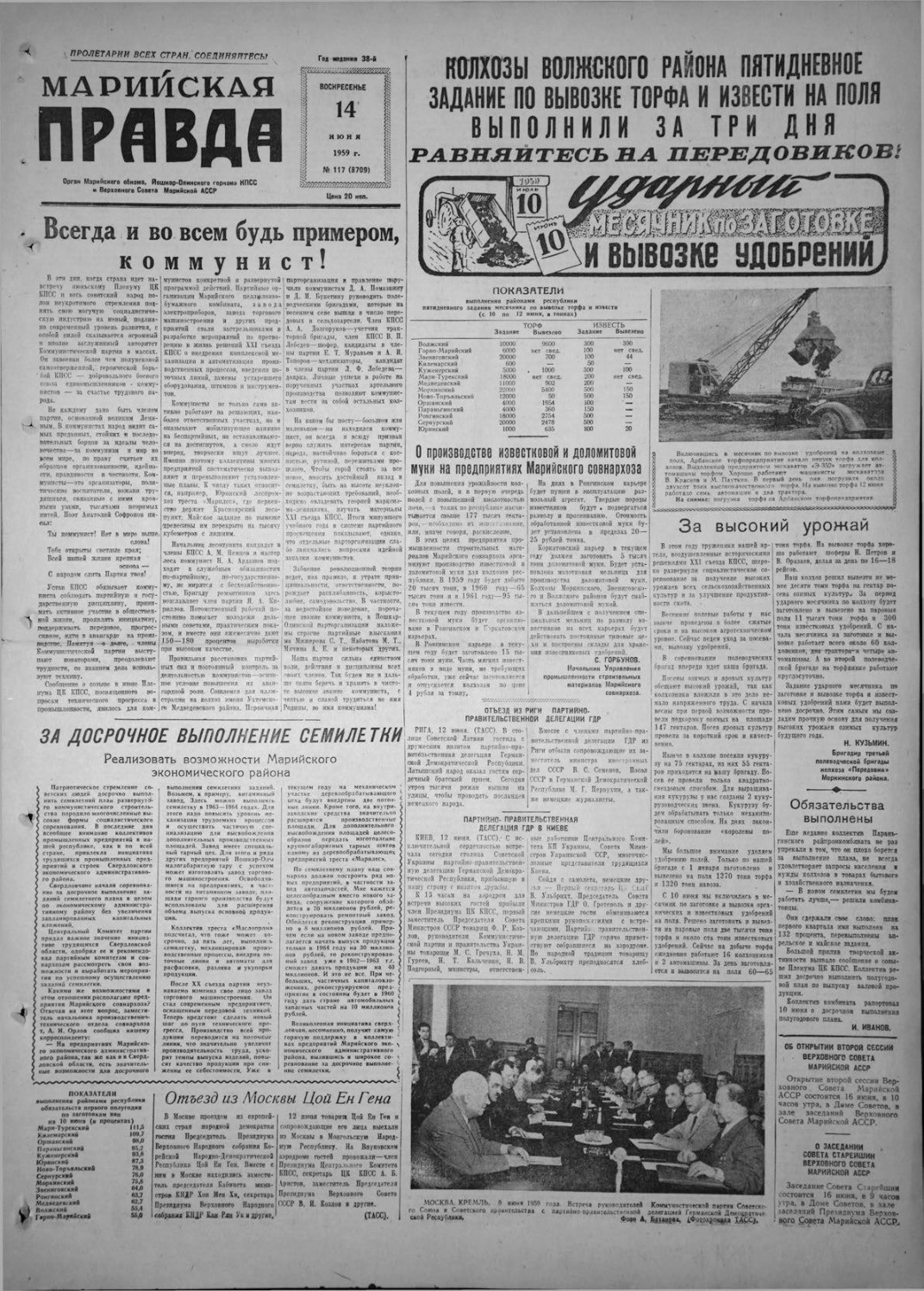 Газета «Марийская правда» от 14.06.1959
