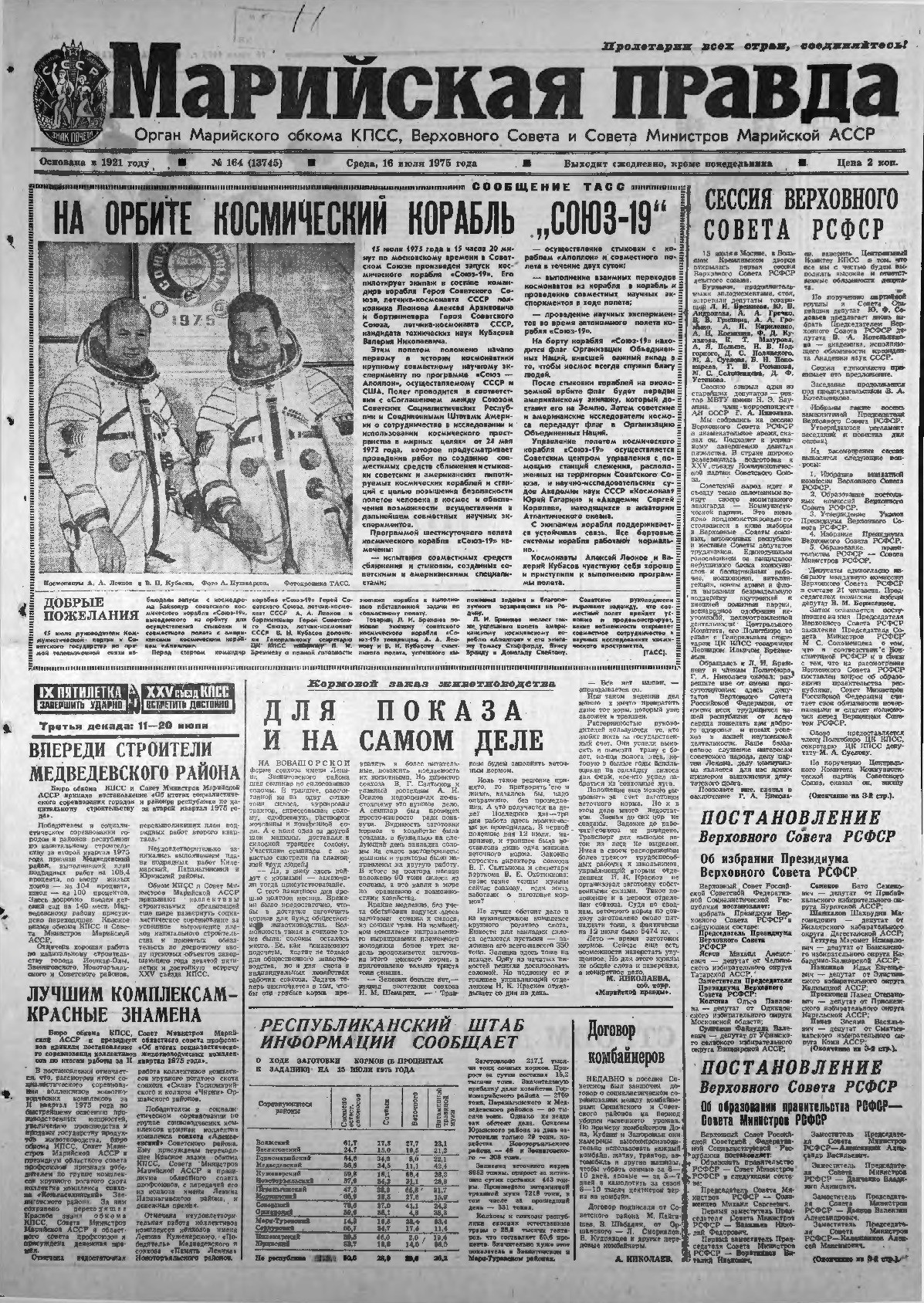 Газета «Марийская правда» от 16.07.1975