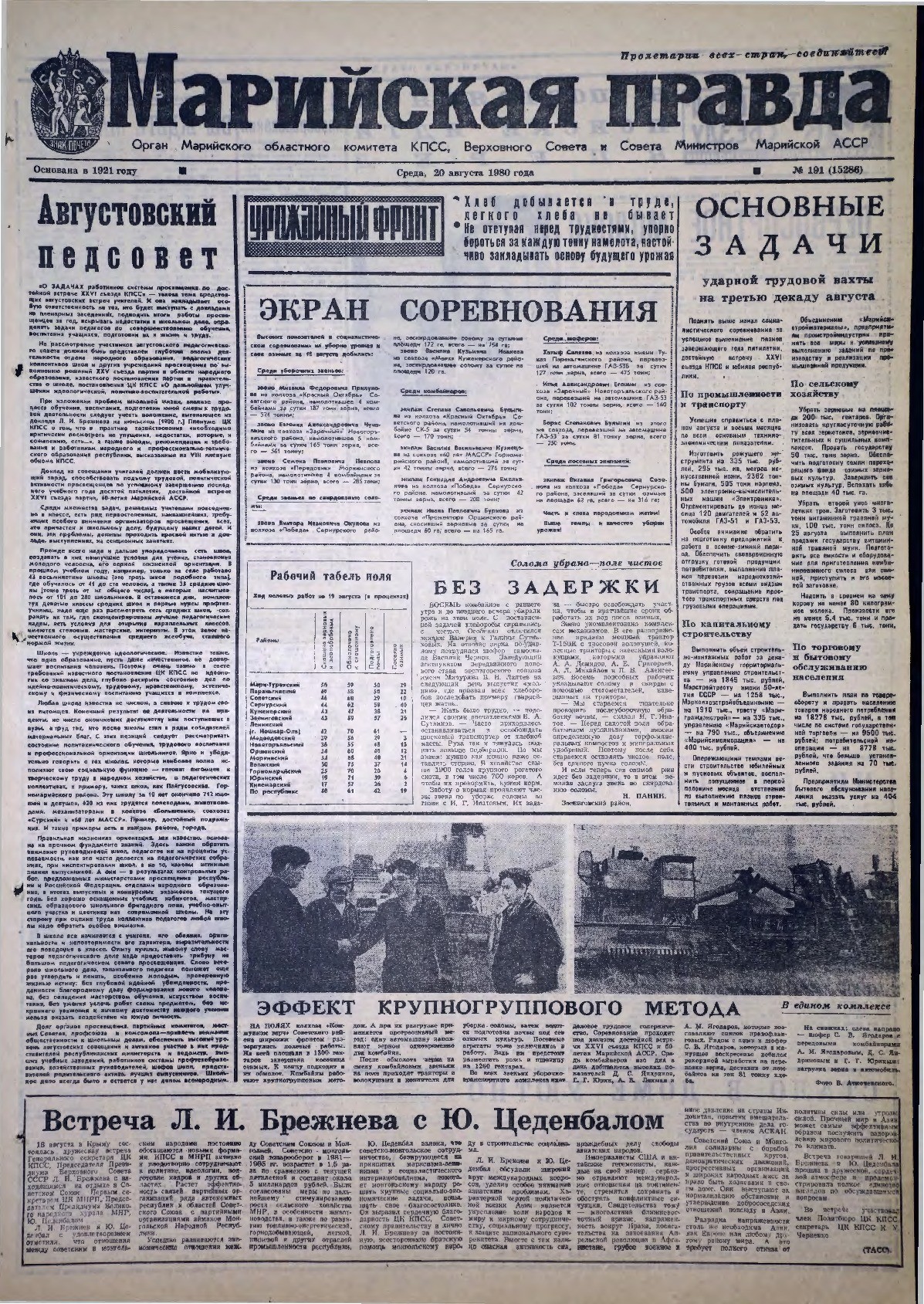 Газета «Марийская правда» от 20.08.1980