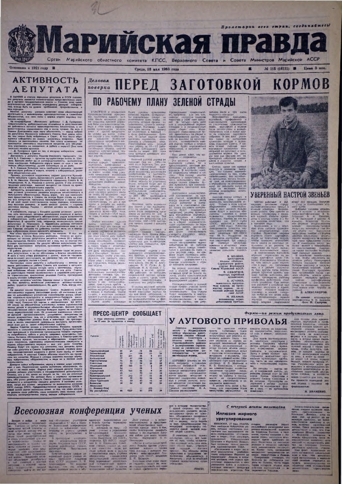 Газета «Марийская правда» от 18.05.1983