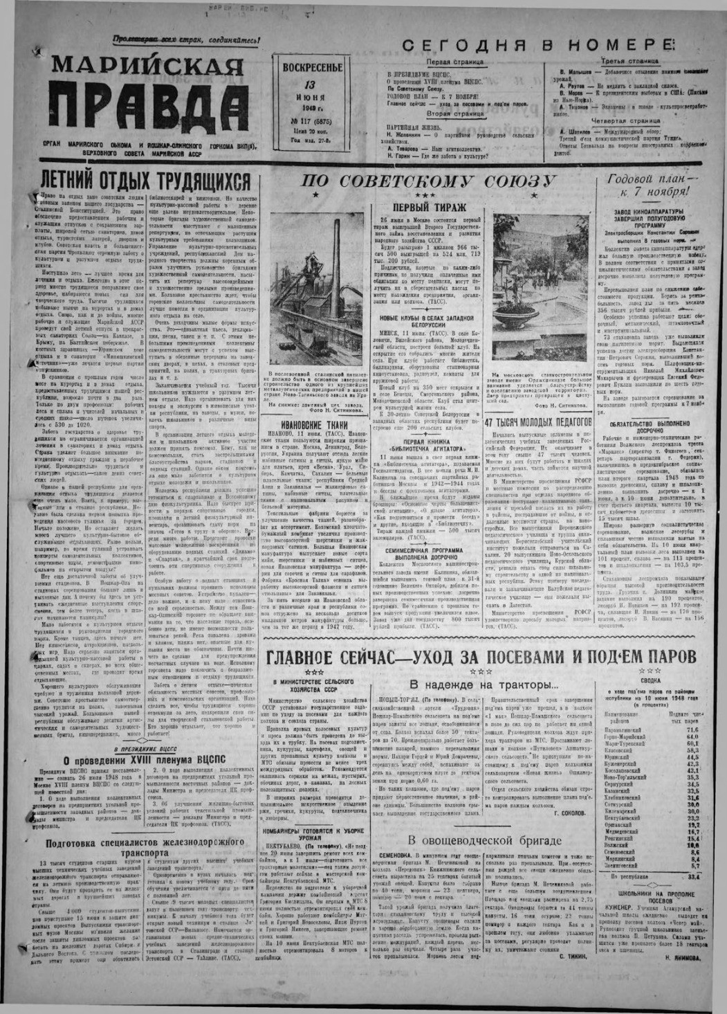 Газета «Марийская правда» от 13.06.1948