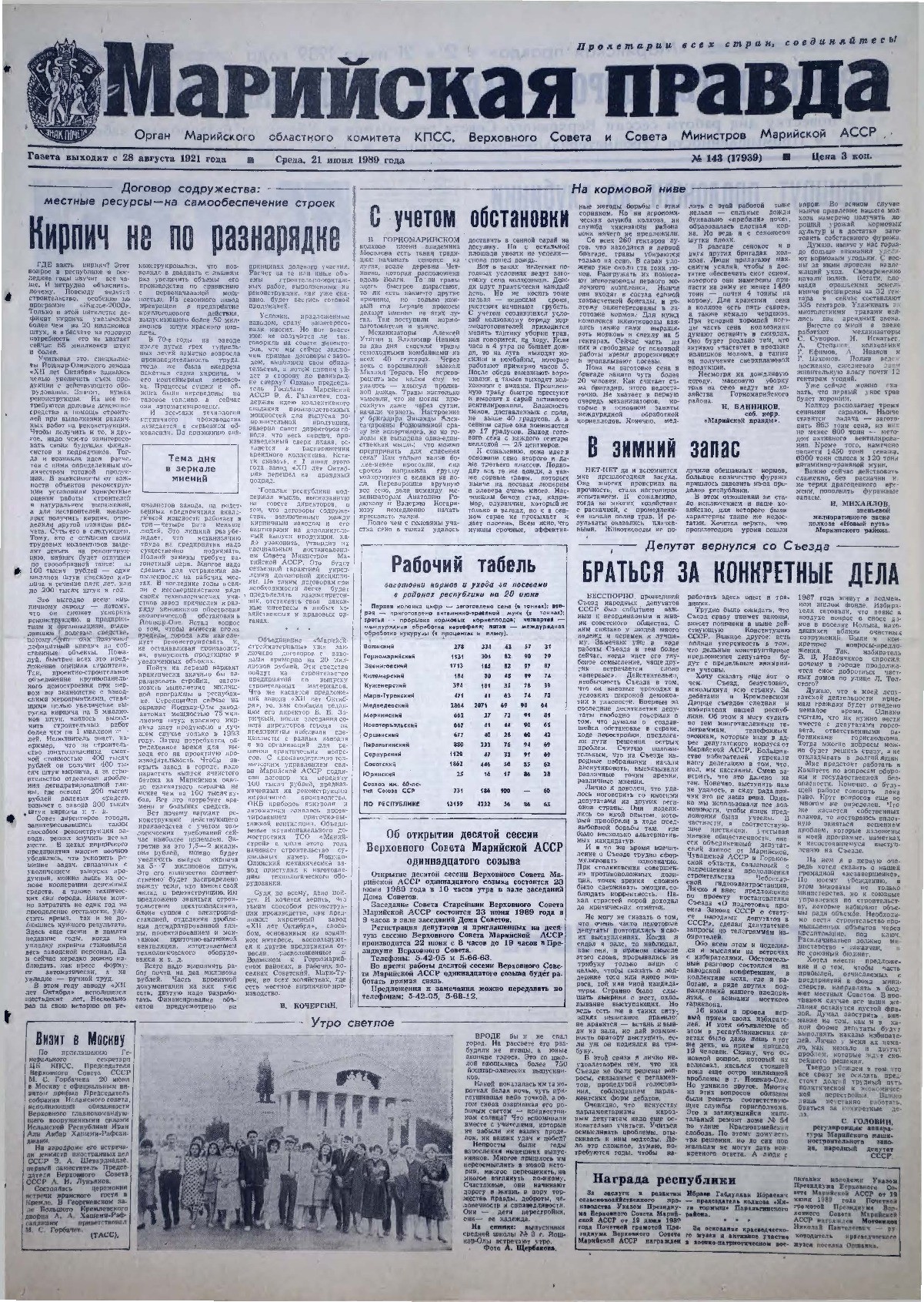 Газета «Марийская правда» от 21.06.1989