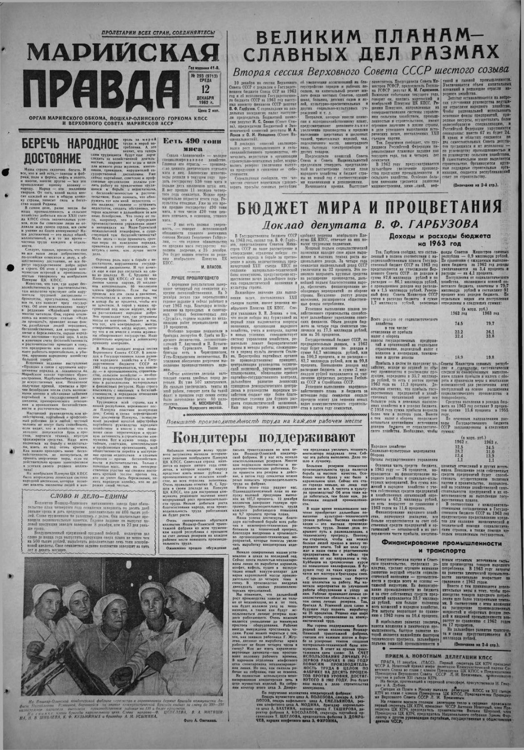 Газета «Марийская правда» от 12.12.1962