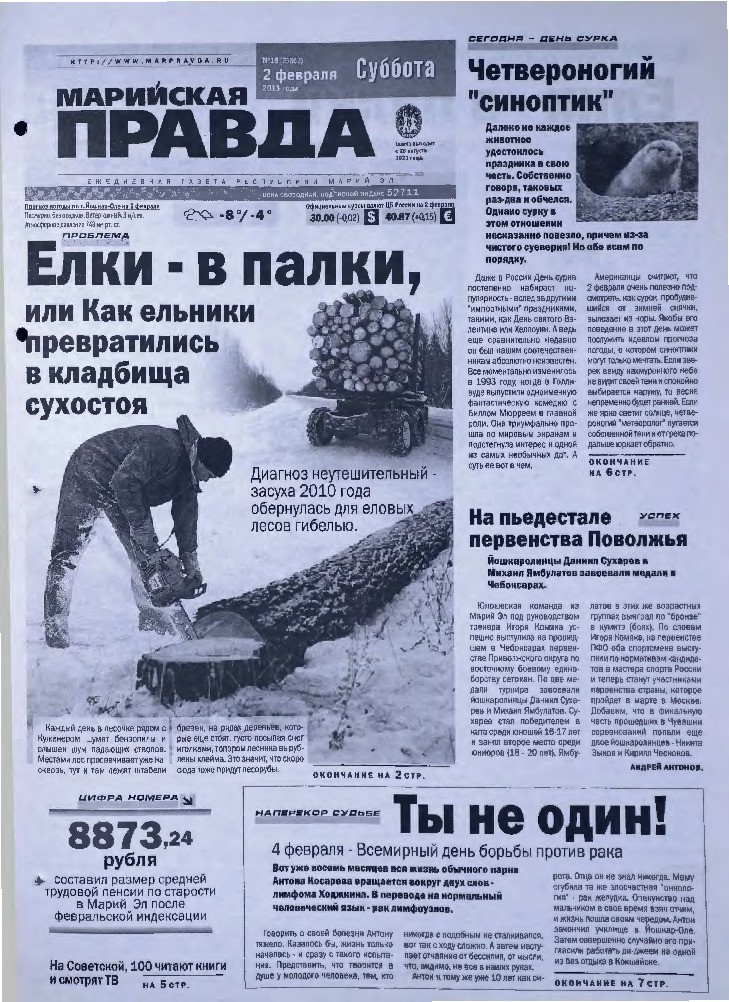 Газета «Марийская правда» от 02.02.2013
