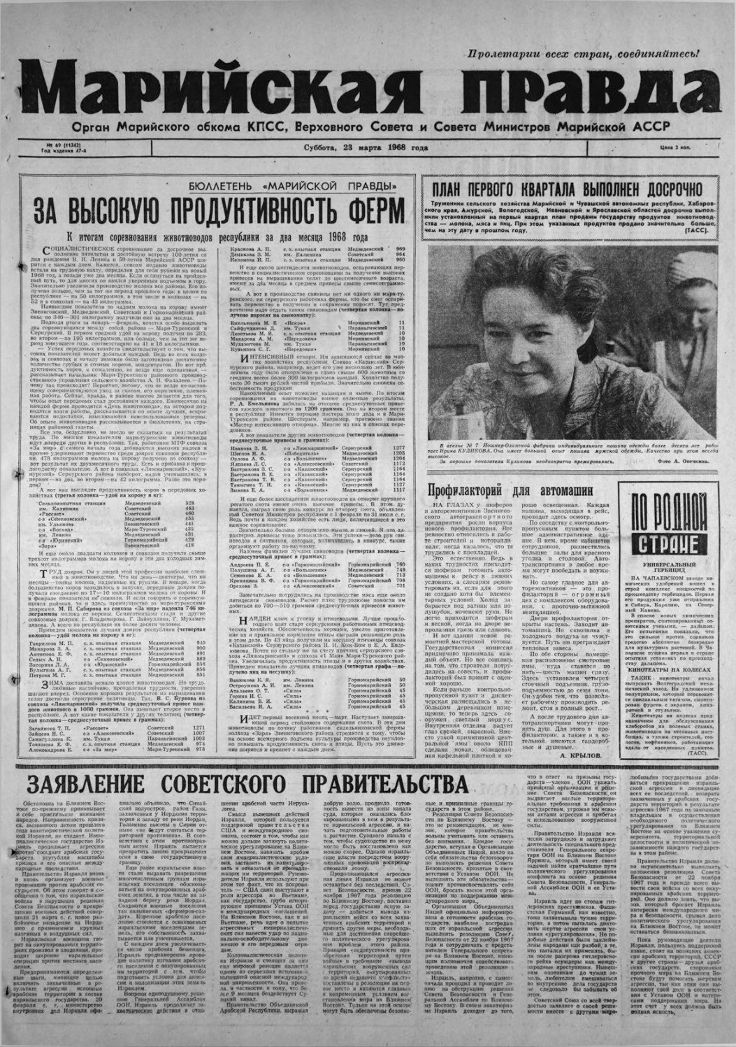 Газета «Марийская правда» от 23.03.1968