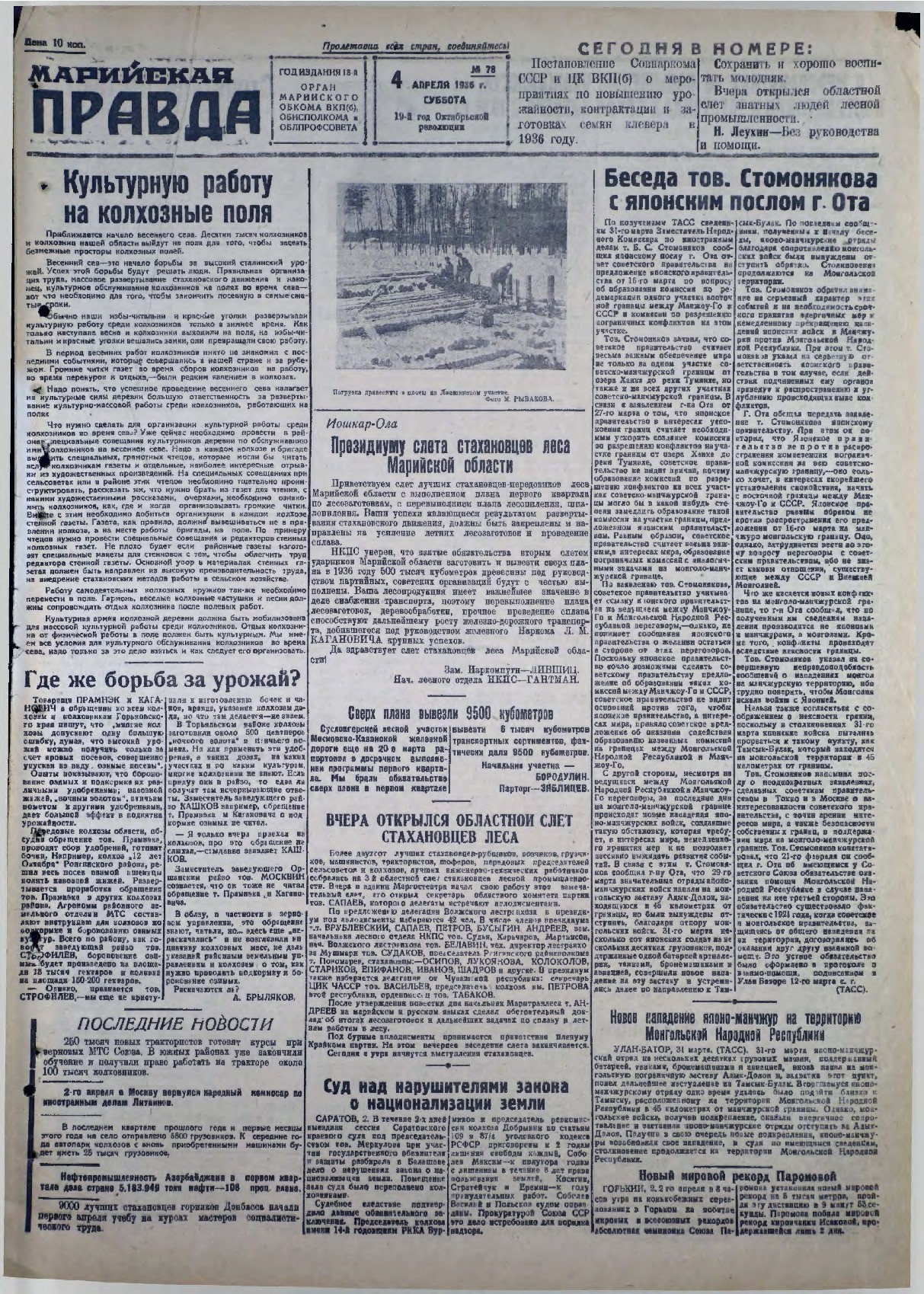 Газета «Марийская правда» от 04.04.1936