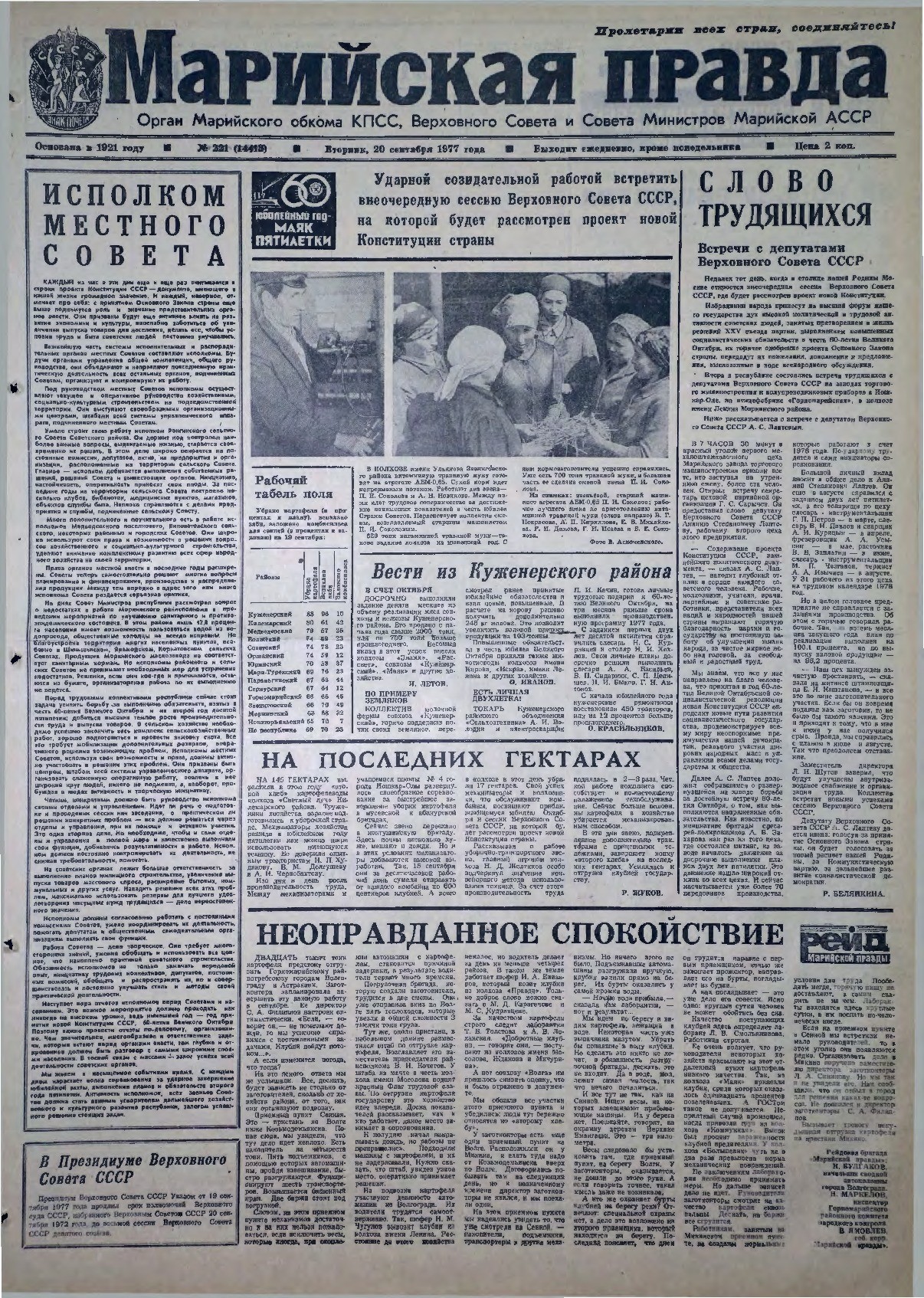 Газета «Марийская правда» от 20.09.1977