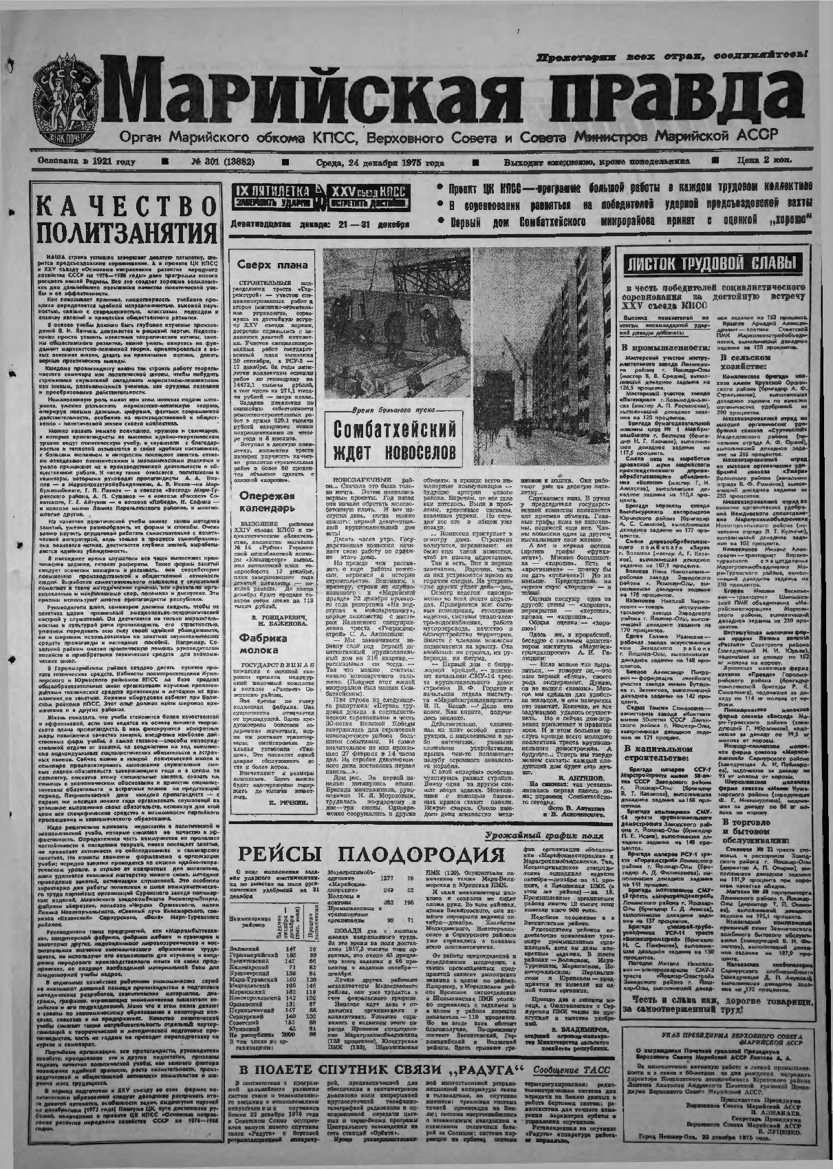 Газета «Марийская правда» от 24.12.1975