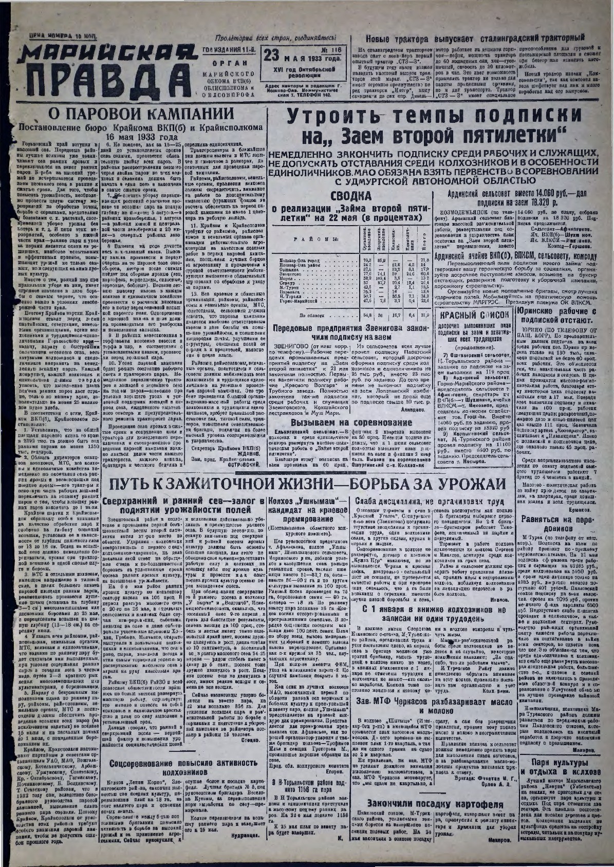 Газета «Марийская правда» от 23.05.1933