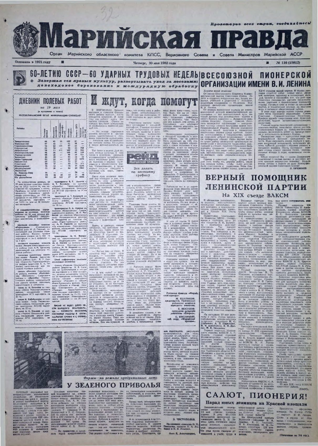 Газета «Марийская правда» от 20.05.1982