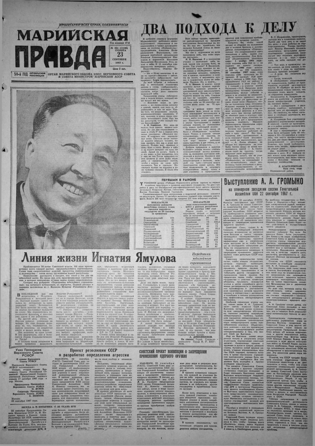 Газета «Марийская правда» от 23.09.1967